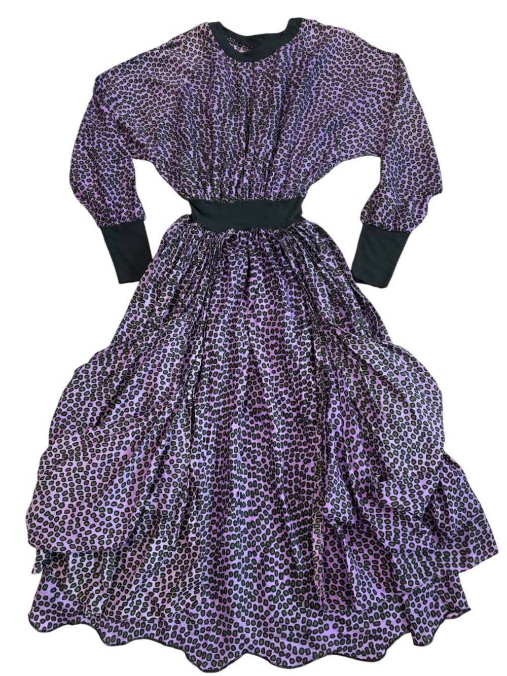 Vintage EXILE Bari Jay 100% Silk Purple Animal Print Goth Dolman Draped Dress M